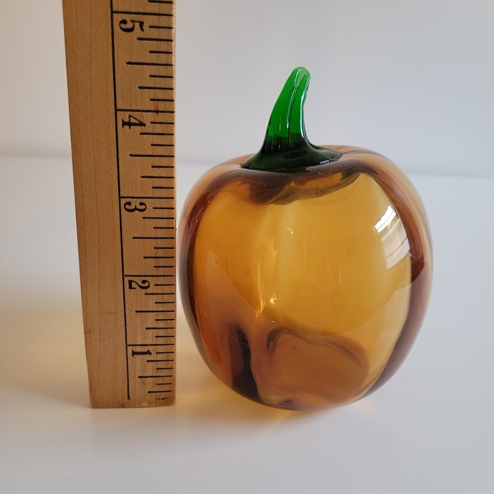 Amber Art Glass Pumpkin with Green Stem Hollow Hand Blown